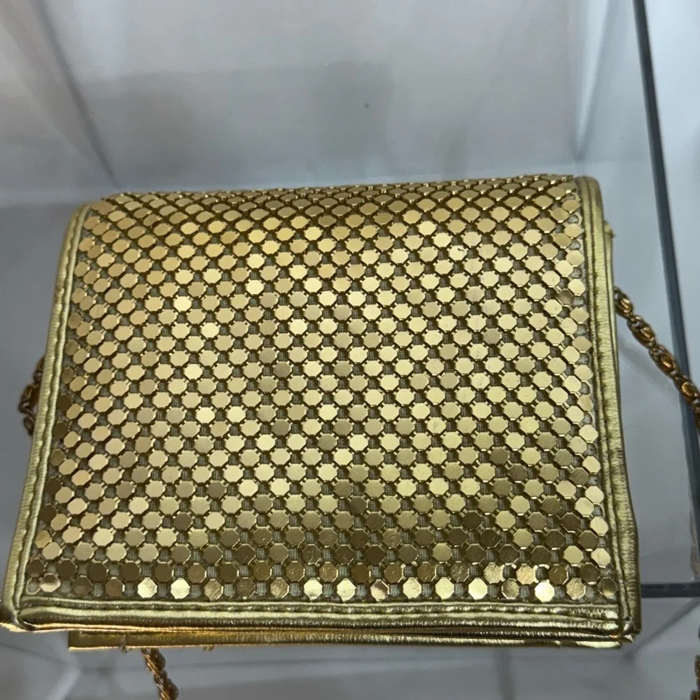 Gold Metallic Sparkle Square Clutch Bag with Shoulder Strap